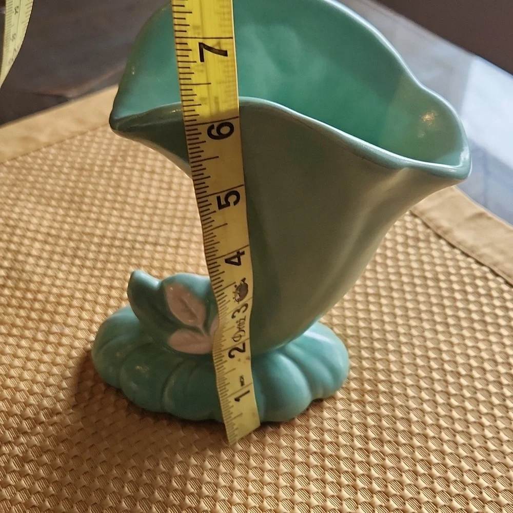 Vintage Weller Pottery Matte Green Cornucopia Vase Wild Rose Mcm